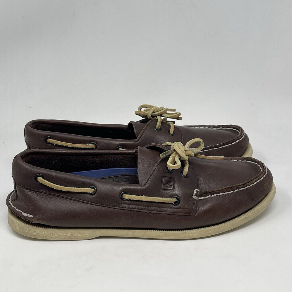 Sperry Top Sider Boat Shoes Mens 11 M Brown Leather Casual Two Eye Lace Up - Picture 3 of 16